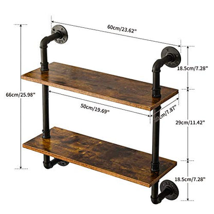 IBUYKE 2-Tiers Industrial Pipe Shelves, Pipe Floating Shelves RF-TM004 - size: 2 Tier