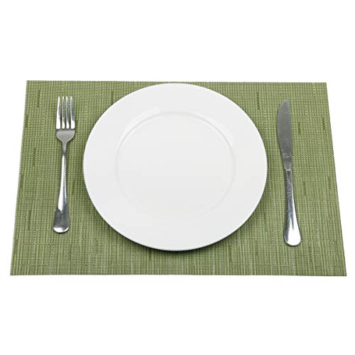 SHACOS Placemats Set of 4 Woven Vinyl Place Mats for Dining Table Wipe Clean Non Slip Table Mats (4, Olive Green) - color: Olive Green, size: Set of 4