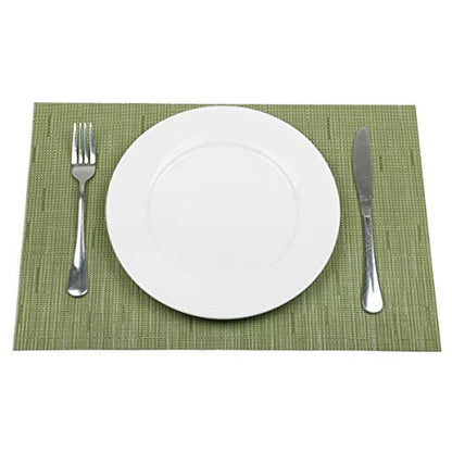 SHACOS Placemats Set of 6 Woven Vinyl Place Mats for Dining Table Wipe Clean Non Slip Christmas Table Mats (6, Olive Green) - color: Olive Green, size: Set of 6