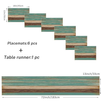 ArtSocket Table Runner and Placemats Set of 6, Farmhouse Teal - color: Farmhouse