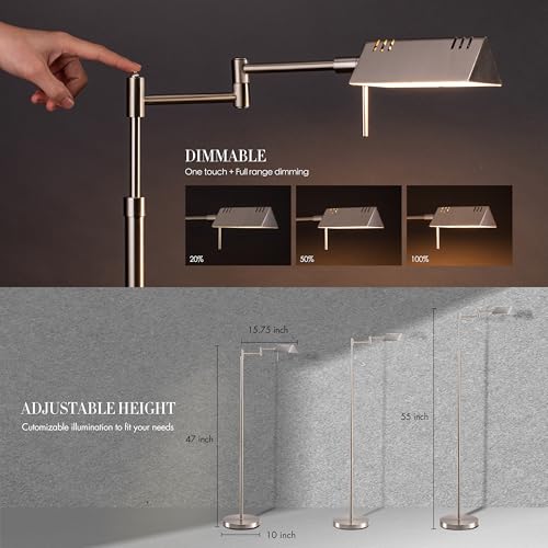 O'Bright Brook Adjustable Dimmable LED Pharmacy Floor Lamp, Brushed Nickel - color: Brushed Nickel