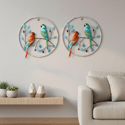 Newinhome 2 Pieces Metal Parrot Wall Art Bird Decor - color: 2 Pcs parrots