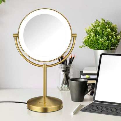 Conair LED Vanity Mirror, Double-Sided, 10x Maginification, Brushed Brass - color: Brushed Brass, size: 16"L x 10.3"W