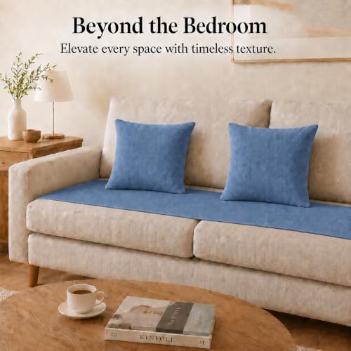 Solid Bed Runner Set,2 Pillow Covers,Haze Blue,70.9x19.7in - color: Haze Blue, size: Twin/Twin XL