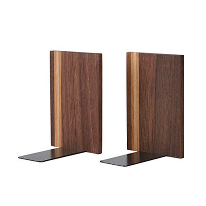 Muso Wood Artist Bookends, Decorative Bookshelf Book Ends Heavy Duty Bookends Desktop Organize Books Wooden Book Ends for Home Office Kitchen 6"x4" (Walnut)