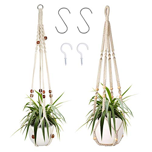 Augshy Macrame Plant Hanger, 2 Packs Plant Hangers, Hanging Planter for Indoor Plants Decorative Macrame Pot Hanger for Home Decor - color: White, size: 35 Inches