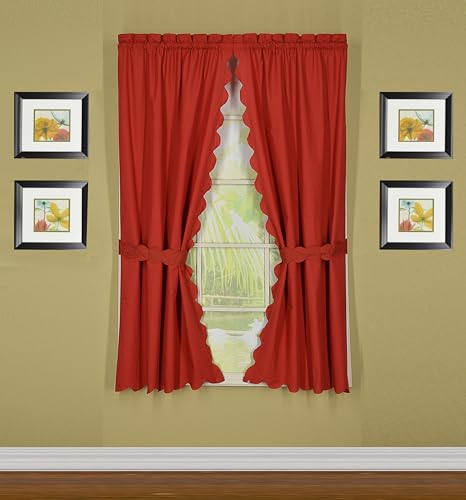 Today's Curtain, Orleans Scallop Curtain, Brick Red 45" Panel Pair and Tieback,4-Piece-Set, 60" W x 45" L, Brick Red - color: Brick Red, size: 60"W x 45"L (Pack of 1)