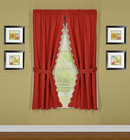 Today's Curtain, Orleans Scallop Curtain, Brick Red 45" Panel Pair and Tieback,4-Piece-Set, 60" W x 45" L, Brick Red - color: Brick Red, size: 60"W x 45"L (Pack of 1)