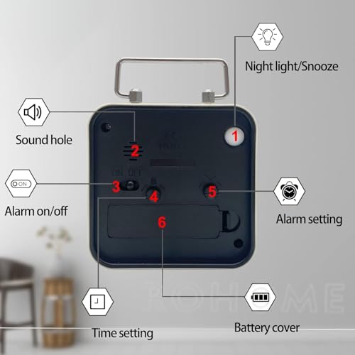 Rohome Small Alarm Clock, Retro Silent Quartz Movement with Night Light, Decorative Vintage Non Ticking Clock for Living Room, Office, Desk, Bedroom, Bedside, Hotel, Shelf, Nightstand (Blue) - color: Blue