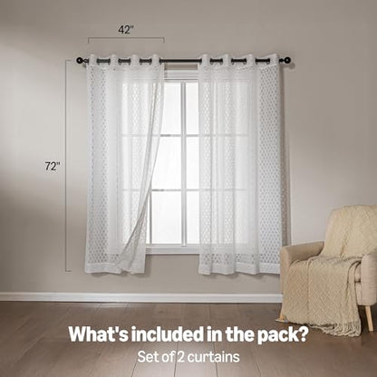 Amazon Basics Lace Sheer Curtains for Living Room and Bedroom, 2-Panel Set with Grommet, 42" W × 72" L, White Cloverleaf - color: White Cloverleaf, size: 42"W x 72"L (Pack of 2)