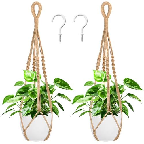 Augshy 27 Inch Macrame Plant Hanger, 2 Packs Plant Hangers with Hooks, Hanging Planter for Indoor Plants Decorative Macrame Pot Hanger for Home Decor - color: Brown, size: 27 Inches