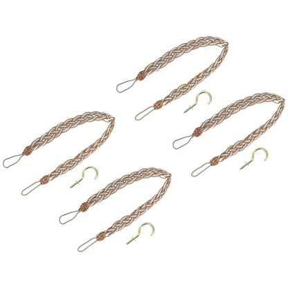 uxcell 4Pcs Curtain Tiebacks, 58cm/23 Braided Drapery Holdback Holder Decorative Rope Tie Back, Khaki/Mixed Silver - color: Khaki