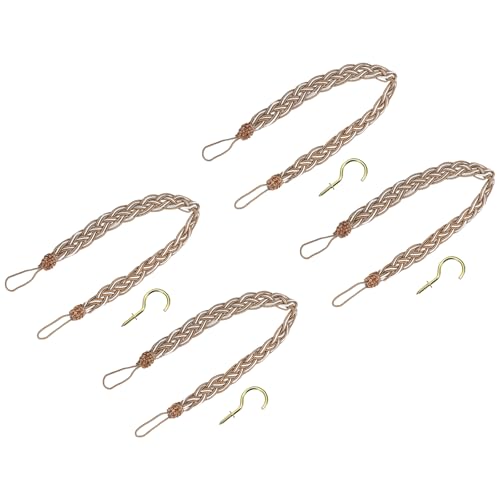 uxcell 4Pcs Curtain Tiebacks, 58cm/23 Braided Drapery Holdback Holder Decorative Rope Tie Back, Khaki/Mixed Silver - color: Khaki