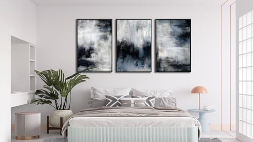Large Framed Abstract Wall Art, Rustic Blue Canvas Prints, 24"x36"x3 - color: navy, size: 24" X 36" X 3pcs Framed