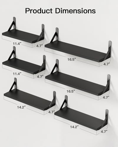Amada Solid Paulownia Wood Wall Shelves, Medium Size, 6 Pcs, Black - color: Black, size: Medium