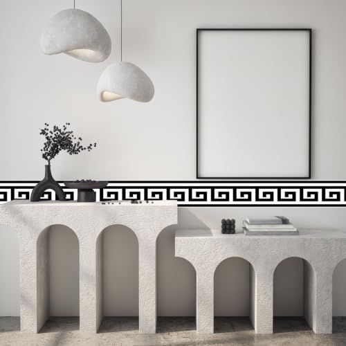 Greek Key Peel and Stick Wallpaper Border, 4.7 in x 32.8 ft - color: Black/White, size: 4.7" x 393.7"