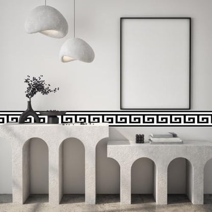 Greek Key Peel and Stick Wallpaper Border, 4.7 in x 32.8 ft - color: Black/White, size: 4.7" x 393.7"
