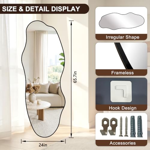 65.7"x24" Irregular Full Length Mirror, Abstract Wall Mirror - color: Black Asymmetrical