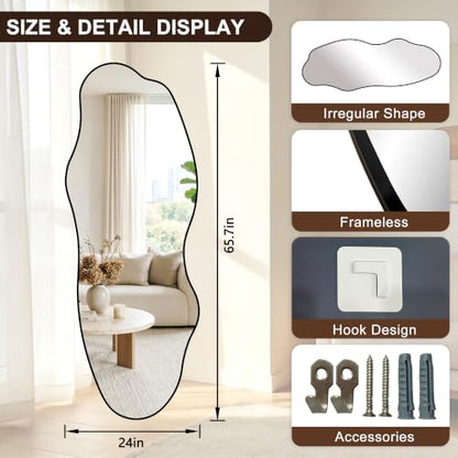 65.7"x24" Irregular Full Length Mirror, Abstract Wall Mirror - color: Black Asymmetrical
