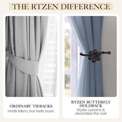 RTZEN Metal Curtain Tiebacks, Drapery Holders for Wall, 2 Pcs - size: Medium, style: Flower