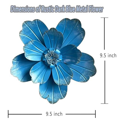 Metal Flower Wall Sculpture, 9.5" Blue Rustic Modern Artwork - color: 02C-Blue