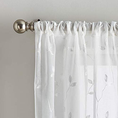 Curtainworks Botanical Leaf Sheer Curtains, 37 x 84 in, White, 2-Piece - color: White, size: 37"W x 84"L (Pack of 2)