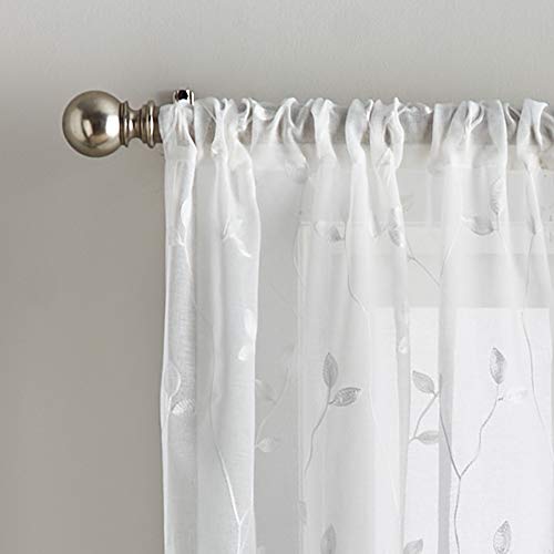 Curtainworks Botanical Leaf Sheer Curtains, 37 x 63 in, White, 2-Piece - color: White, size: 37"W x 63"L (Pack of 2)