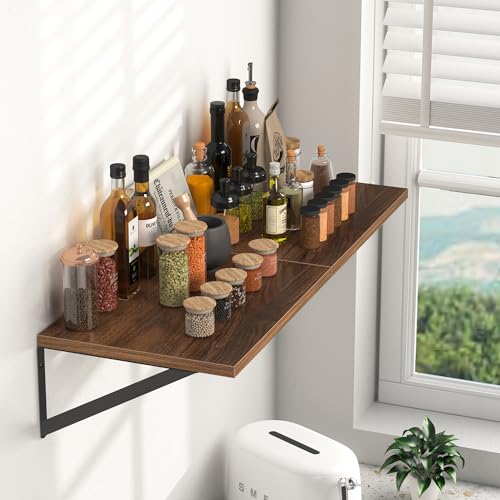 Heimlove 16W x 12D Deep Floating Shelves Set of 2 Walnut - color: Walnut With Black Metal Bracket, size: 16Wx12Dx5.8H