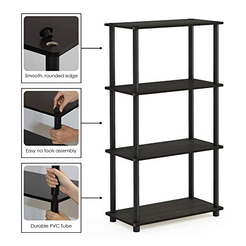 Furinno Turn-N-Tube Toolless 4-Tier Storage Shelves, Espresso - color: Espresso/Black, size: 4-Tier Round Tube