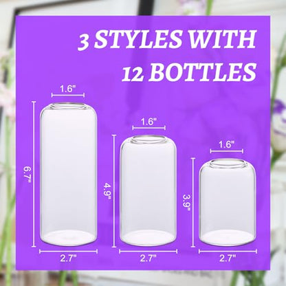 Bud Vases in Bulk Set of 12, Glass Small Vases for Flowers, Modern Cylinder Flower Vases for Wedding Centerpiece, Living Room Decorative, Home Decor - size: 12