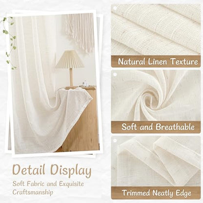 LAMIT Linen Semi Sheer Curtains 84 Inches Long for Living Room 2 Panels - color: Natural, size: 52"W x 84"L (Pack of 2)