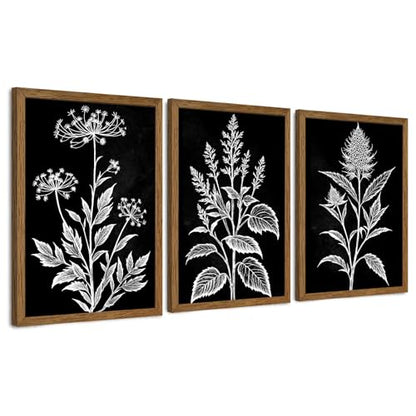 AVECCO 3 Pieces Black White Botanical Wall Art Canvas Framed 20x30 Inch - color: Dark, size: 30"L x 20"W