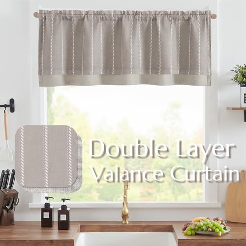 jinchan Striped Linen Valance Taupe Gray Farmhouse 18 Inch 1 Panel - color: Nautical Striped Taupe Gray, size: 50"W x 18"L (Pack of 1)