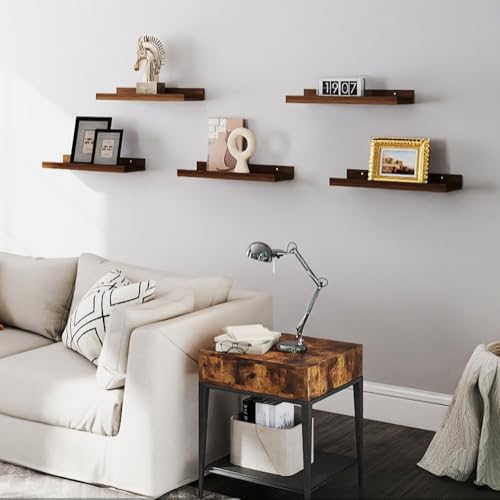 RICHER HOUSE 5-Set Floating Shelves with Lip, Walnut Wall Mounted Shelf - color: Walnut, size: 16in