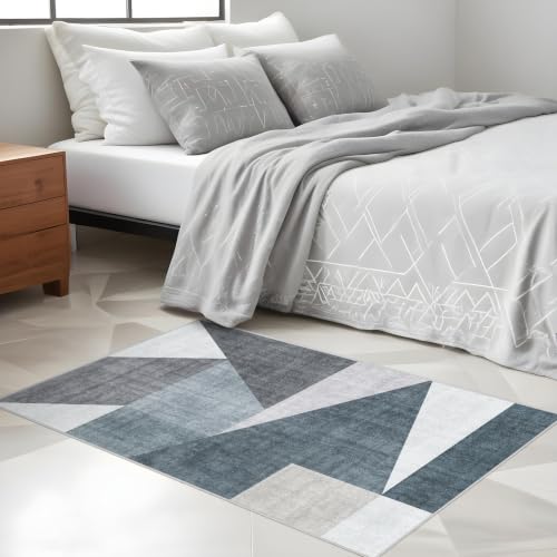 2x3 Washable Geometric Area Rug - Non-Slip Entryway Throw Rugs Blue Grey - color: Blue/Grey, size: 2' x 3' (Rectangular)