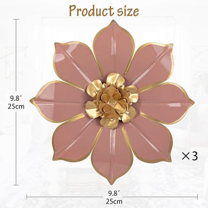 Villa Como Set of 3 Pink and Gold Metal Flowers Wall Art Decor 10" - color: # 3 Pink