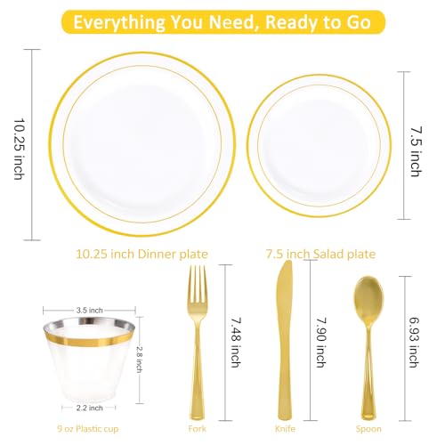 WELLIFE Disposable Plates & Gold Silverware Set, 350 Pieces for 50 Guests - color: Gold, style: 350PCS（50 Guests）