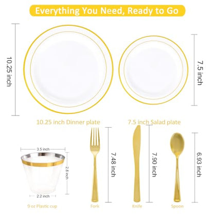 WELLIFE Disposable Plates & Gold Silverware Set, 350 Pieces for 50 Guests - color: Gold, style: 350PCS（50 Guests）
