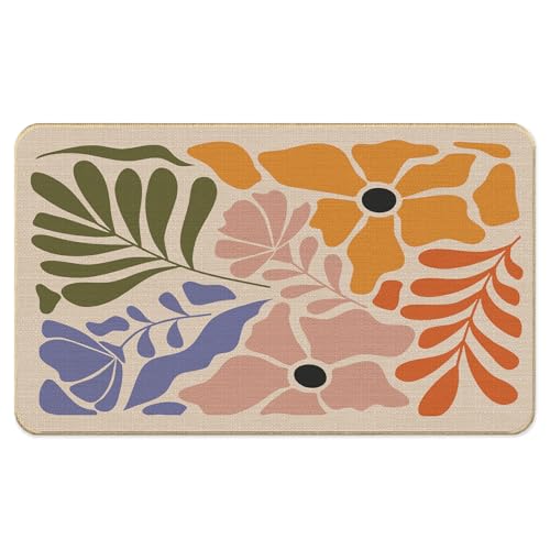 Boho Abstract Floral Faux Linen Door Mat, Minimalist Abstract Botanical Doormat Outdoor Indoor Entrance Porch, Boho Mid Century Modern Welcome Mats for Front Door, 17x30 Inch - color: Boho 4