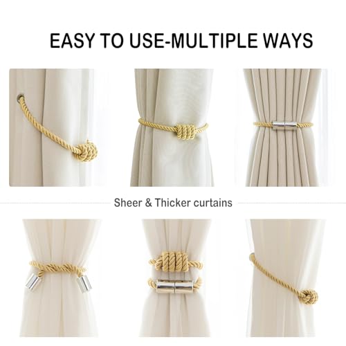Curtain Tiebacks Magnetic Decorative Rope Tie Backs Holdbacks Contoeey - color: Gold