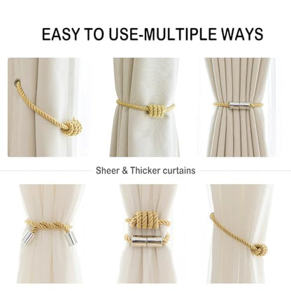Curtain Tiebacks Magnetic Decorative Rope Tie Backs Holdbacks Contoeey - color: Gold