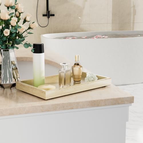 Decorative Natural Marble Vanity Trays,11.8x7.9x1.2in,Travertine - color: Travertine