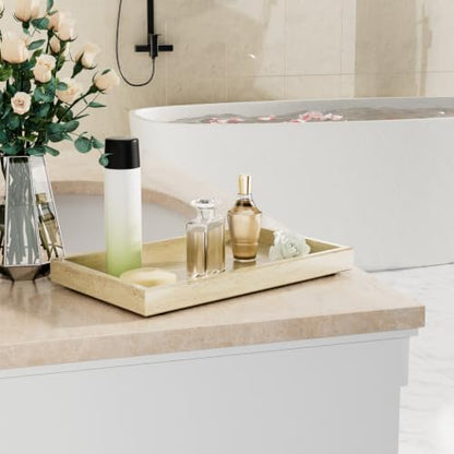 Decorative Natural Marble Vanity Trays,11.8x7.9x1.2in,Travertine - color: Travertine