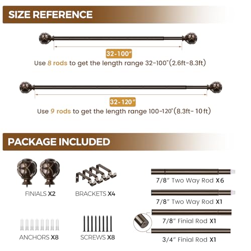 KAMANINA Curtain Rods for Windows 66-120 Inch, Heavy Duty, Antique Bronze - color: Antique Bronze, size: 66-120"