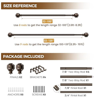 KAMANINA Curtain Rods for Windows 66-120 Inch, Heavy Duty, Antique Bronze - color: Antique Bronze, size: 66-120"