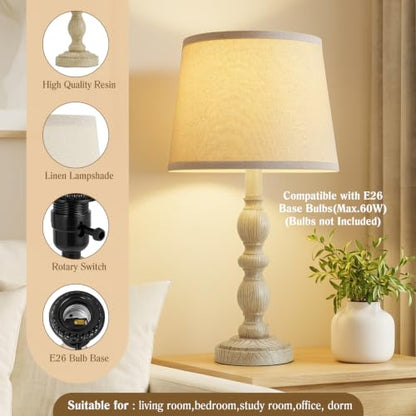 Table Lamps Set of 2, 20.5" Rustic Farmhouse Bedside Lamps with Linen Shade - color: Creamy White