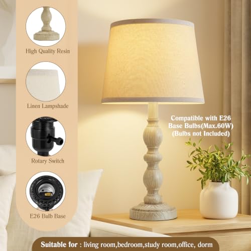 Table Lamps Set of 2, 20.5" Rustic Farmhouse Bedside Lamps with Linen Shade - color: Creamy White