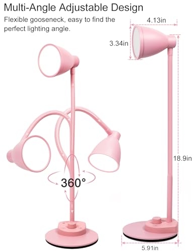 BOHON Cute Desk Lamp with USB Charging Port, 3 Color Modes Dimmable, Pink - color: Pink