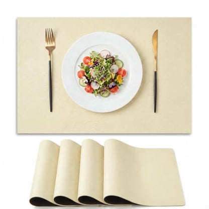 Artoid Mode Cream Faux Leather Placemats Set of 4 - color: Beige, size: 12" x 18", Rectangular Set of 4