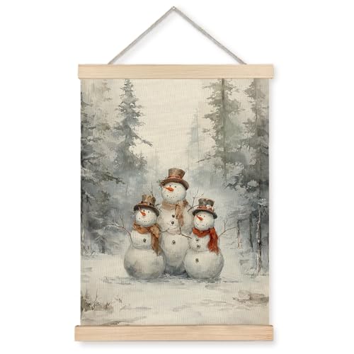 Exqcom Christmas Snowman Wall Decor, Winter Snowy Forest Christmas Wall Art Poster, Rustic Holiday Winter Landscape Xmas Posters for Home Bedroom Living Room, 12x16 Inches - color: Christmas-Wall Decor-B